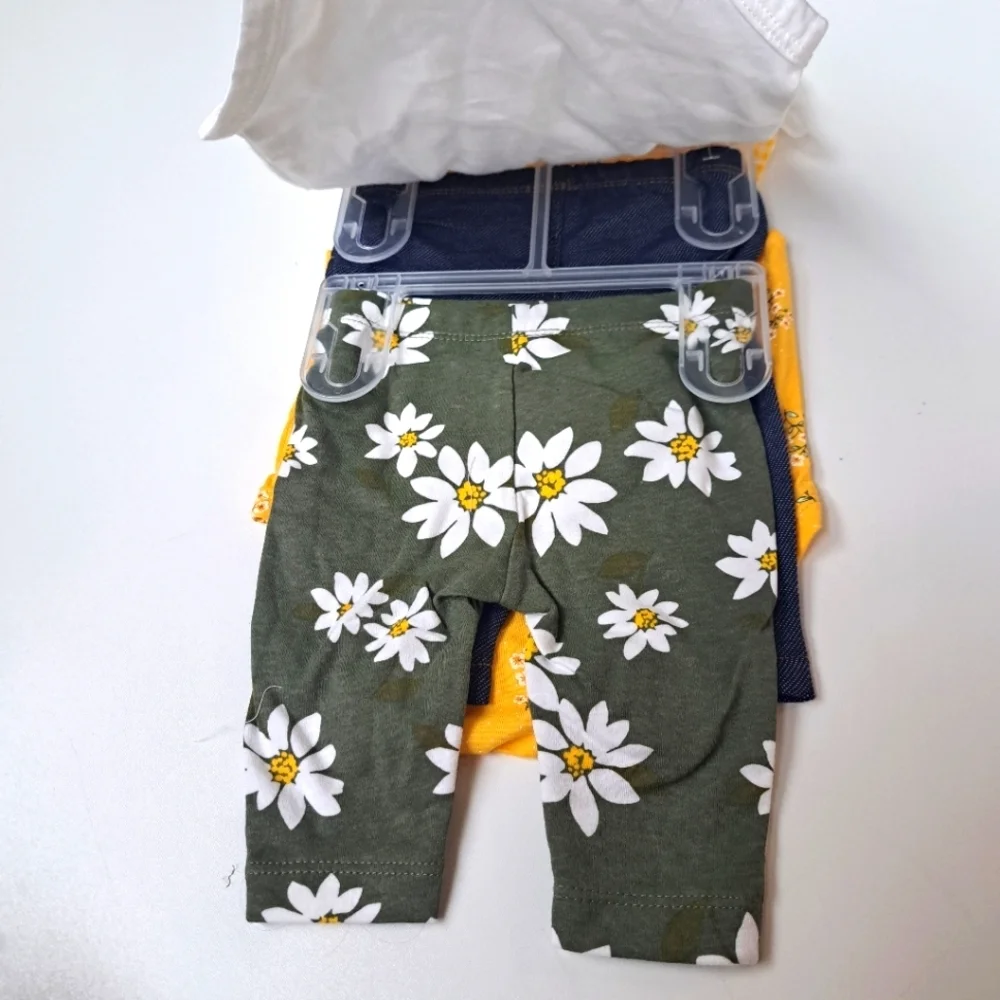 4 Pack)Carters Baby Girl Sz 3 Months Yellow White Daisies Bodysuit‎ Pants Cotton